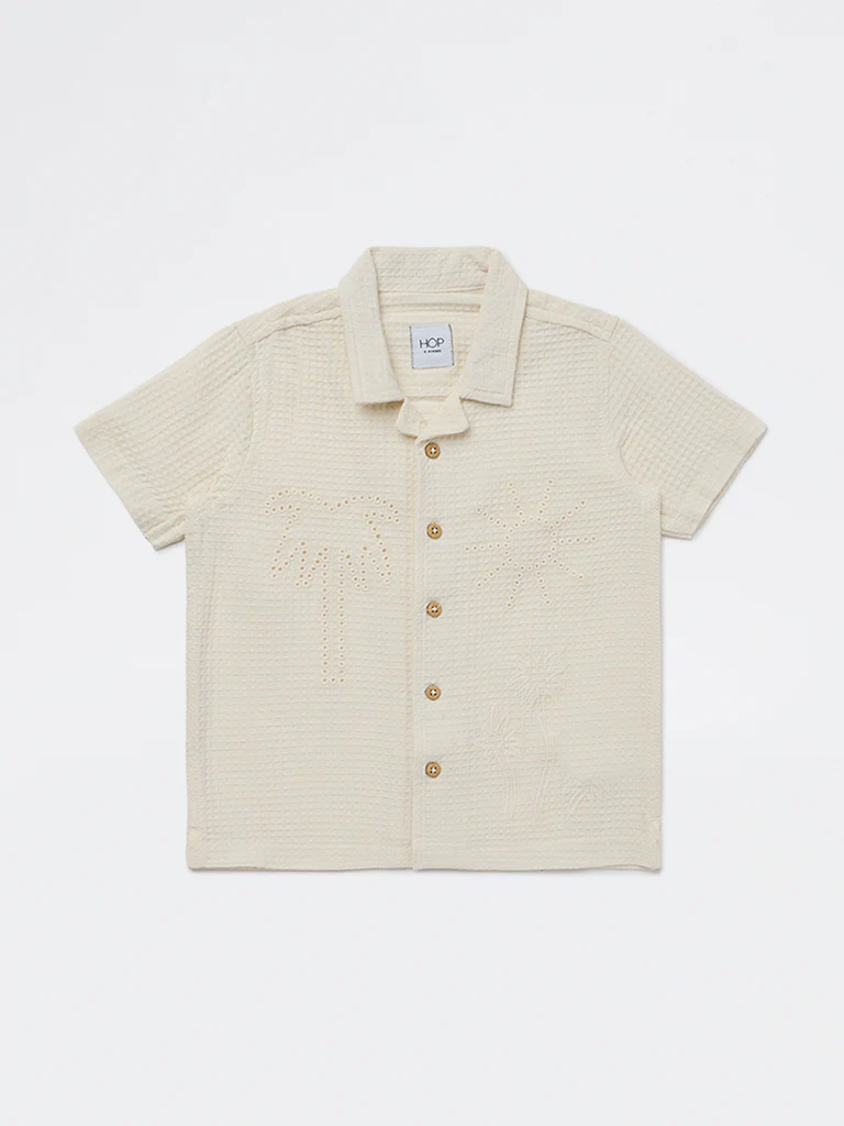 HOP Kids Boys Off-White Waffle-Textured Cotton Shirt - Image 3