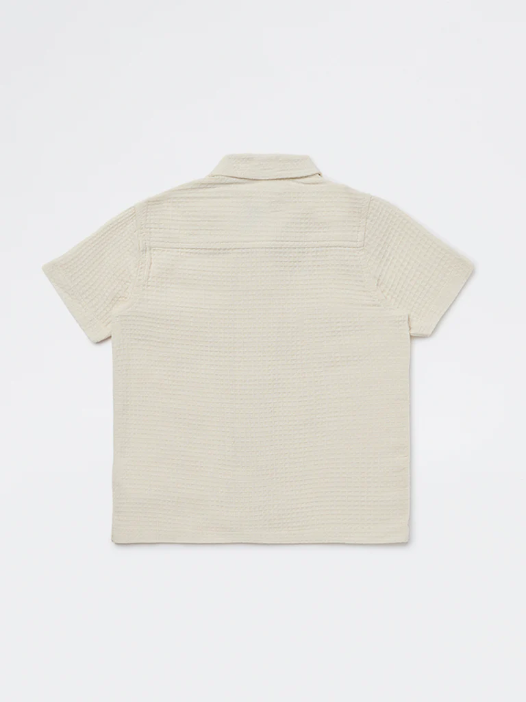 HOP Kids Boys Off-White Waffle-Textured Cotton Shirt - Image 4