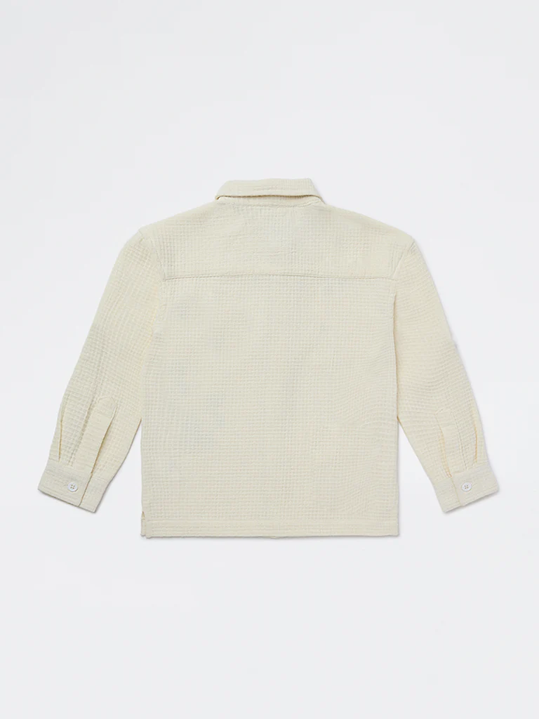 HOP Kids Boys Off-White Waffle-Textured Cotton Shirt - Image 2