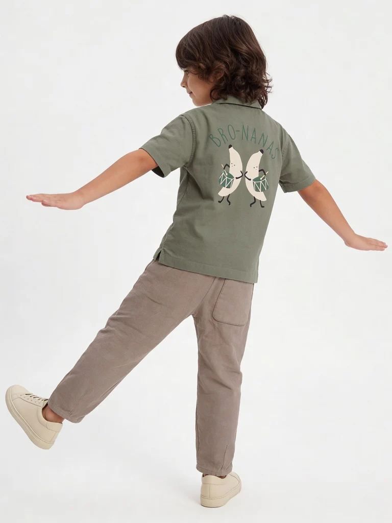 HOP Kids Boys Olive Banana Patch Cotton Shirt - Image 2