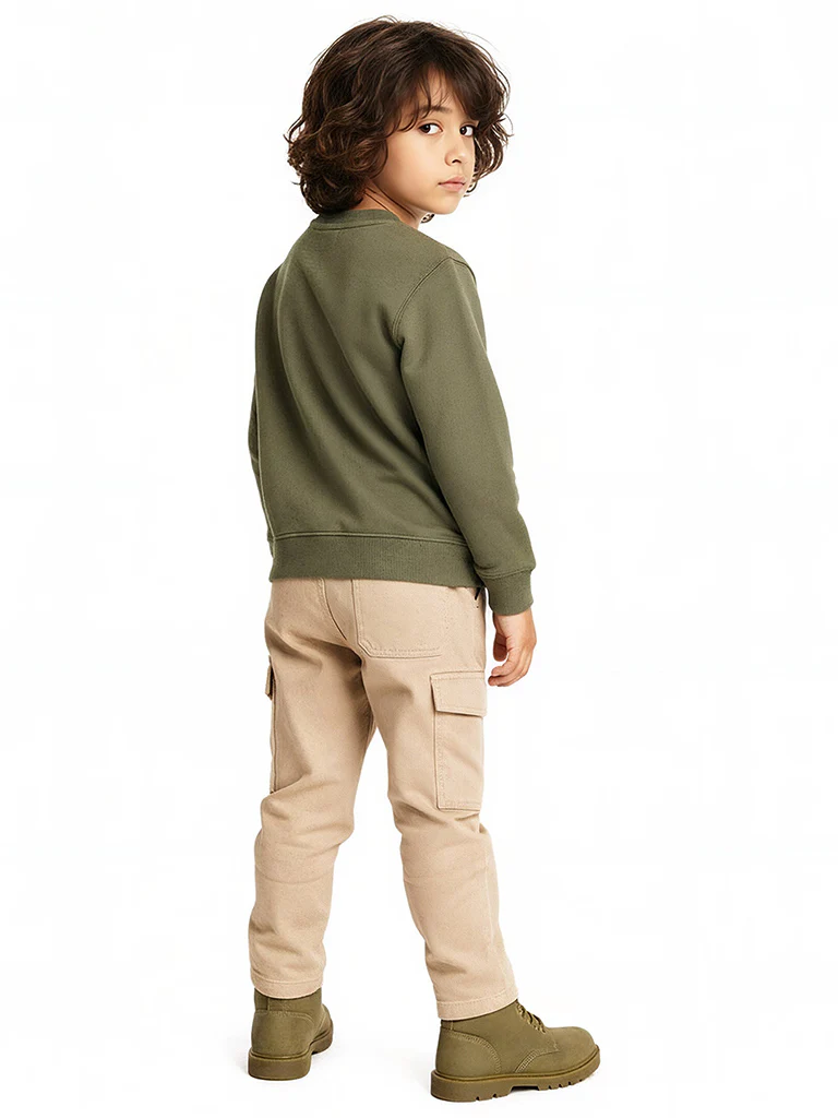 HOP Kids Boys Olive Embroidered Cotton-Blend Sweatshirt - Image 2