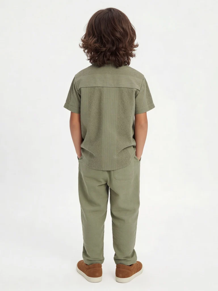 HOP Kids Boys Olive Embroidered Cotton Shirt - Image 2