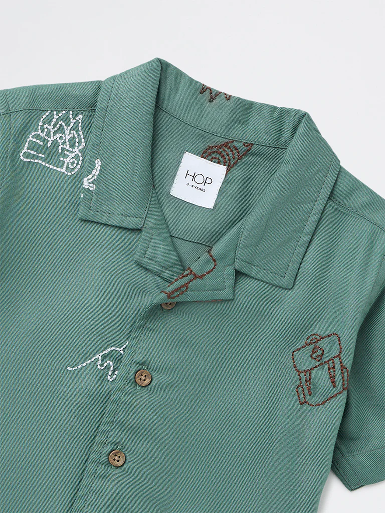 HOP Kids Boys Olive Embroidered Shirt - Image 5