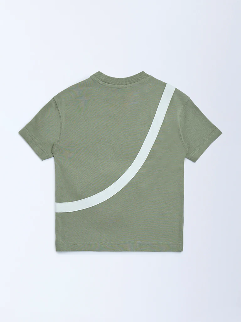 HOP Kids Boys Olive Fish Detailed Cotton T-Shirt - Image 4