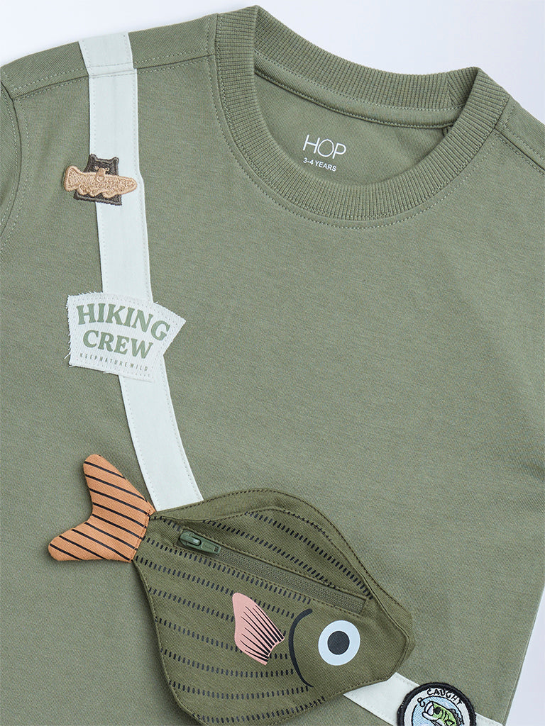 HOP Kids Boys Olive Fish Detailed Cotton T-Shirt - Image 5