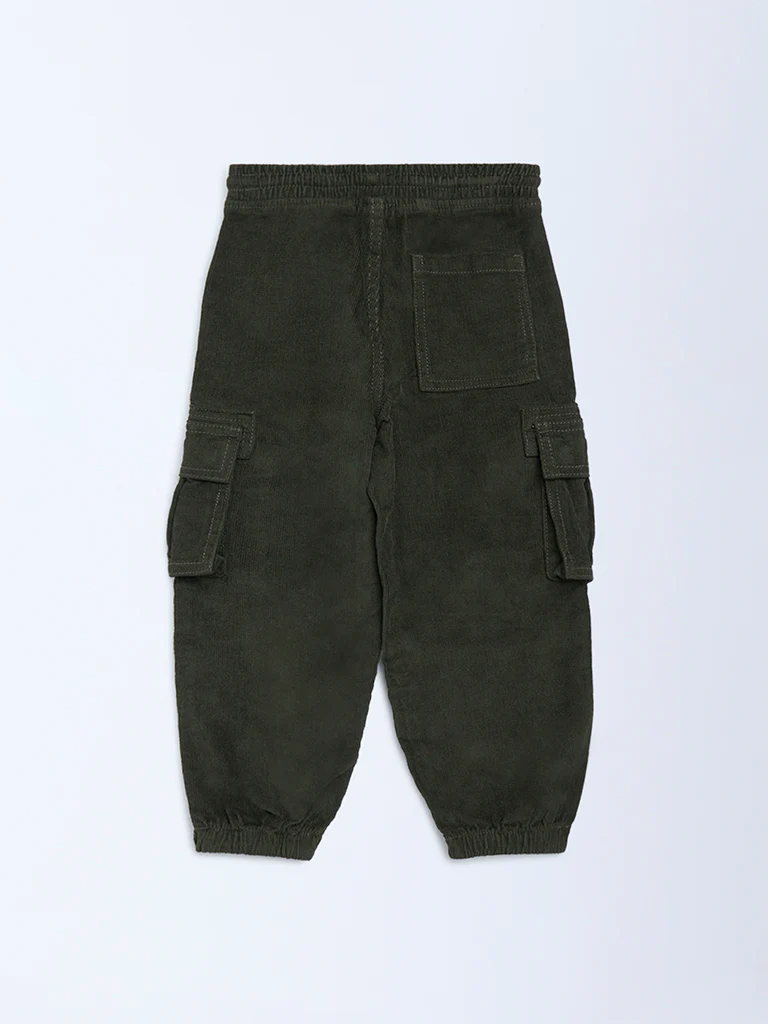 HOP Kids Boys Olive Mid-Rise Corduroy Joggers - Image 5