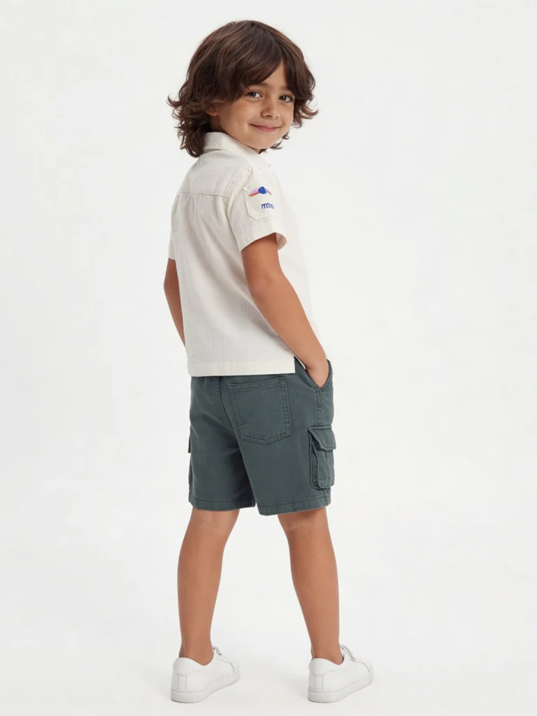HOP Kids Boys Olive Mid-Rise Cotton Cargo Shorts - Image 3