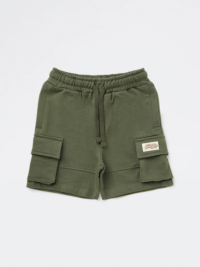 HOP Kids Boys Olive Mid-Rise Cotton Shorts - Image 3