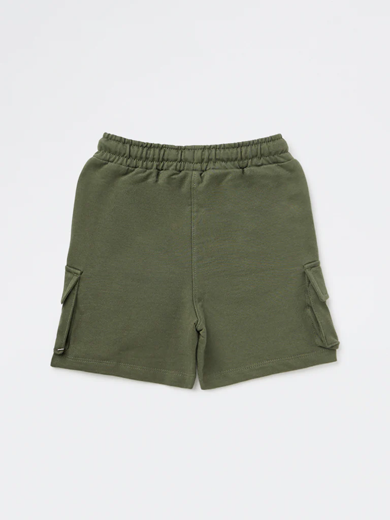 HOP Kids Boys Olive Mid-Rise Cotton Shorts - Image 4