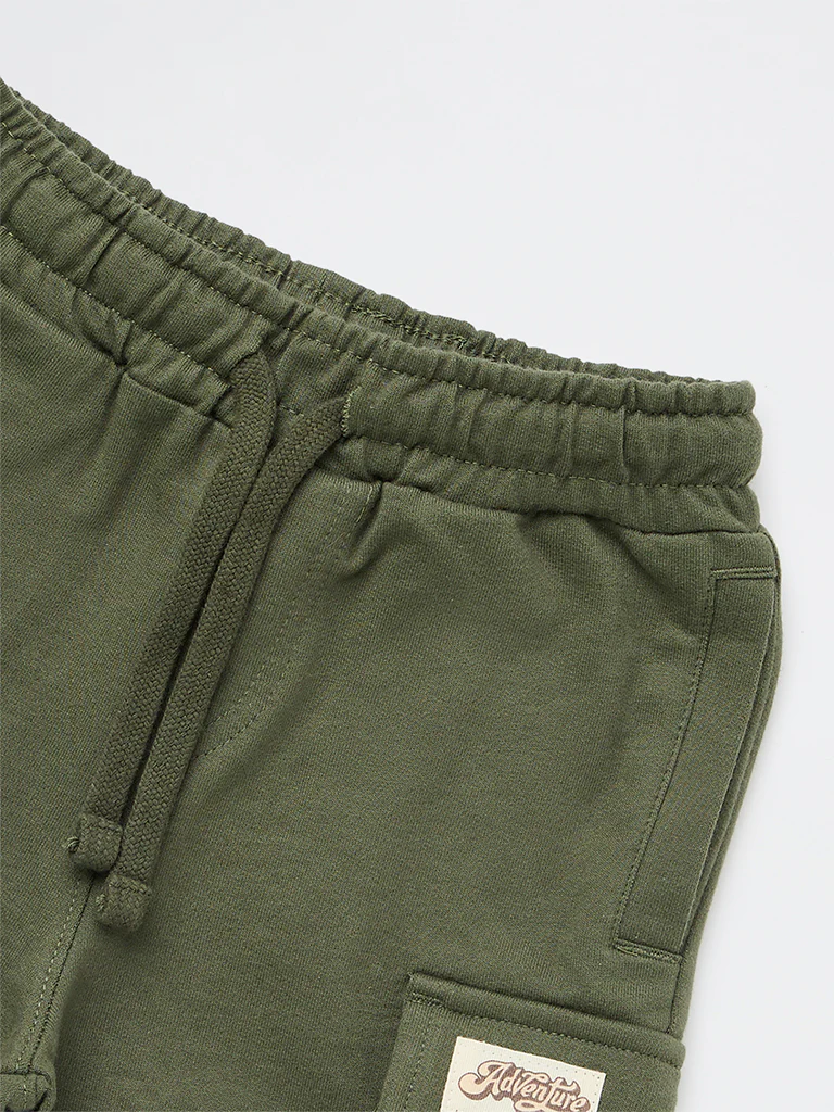 HOP Kids Boys Olive Mid-Rise Cotton Shorts - Image 5