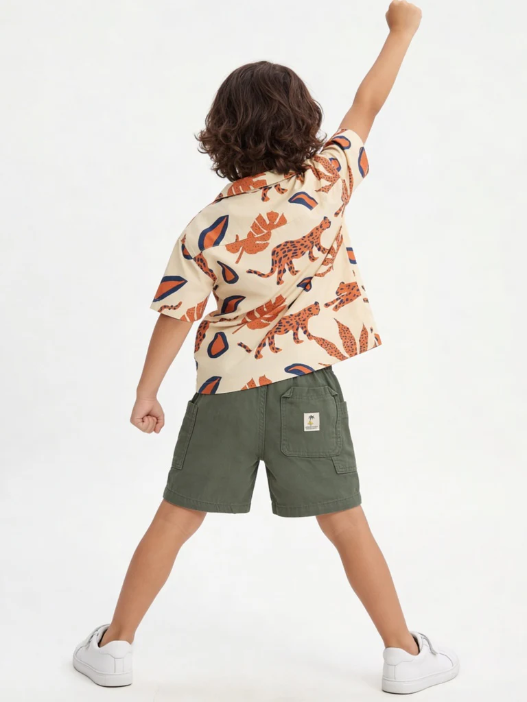 HOP Kids Boys Olive Mid-Rise Denim Shorts - Image 2