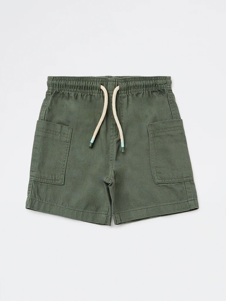 HOP Kids Boys Olive Mid-Rise Denim Shorts - Image 3