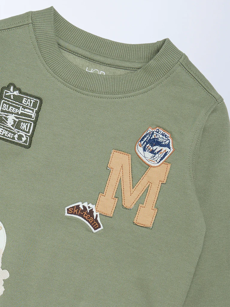 HOP Kids Boys Olive Printed Cotton-Blend Sweatshirt - Image 6