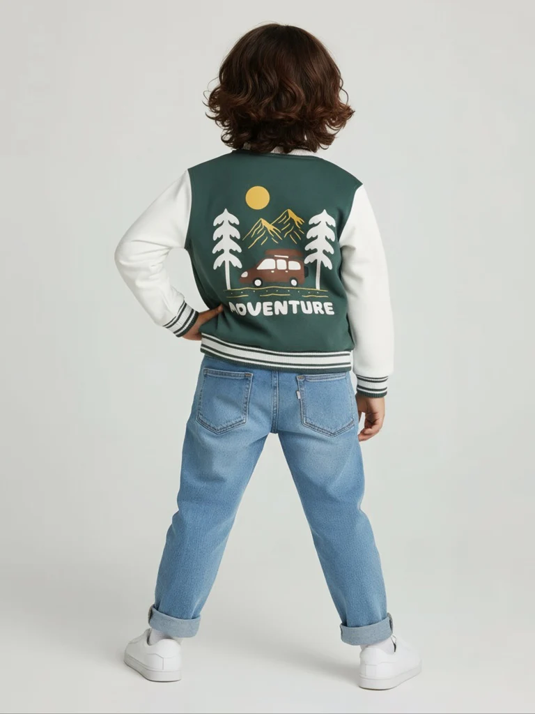 HOP Kids Boys Olive Printed Cotton-Blend Varsity Jacket - Image 2