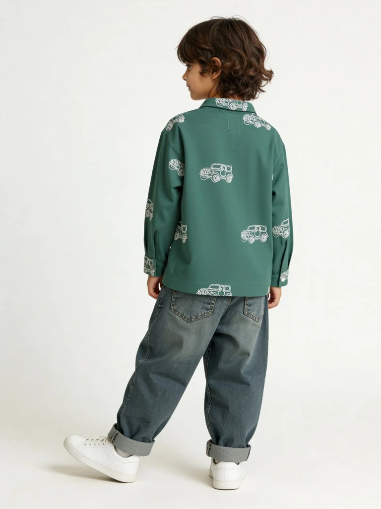 HOP Kids Boys Olive Printed Cotton Shirt - Image 2