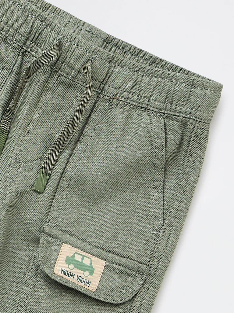 HOP Kids Boys Olive Solid Mid-Rise Cotton-Blend Shorts - Image 6