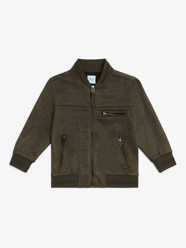 HOP Kids Boys Olive Suede Jacket - Image 3