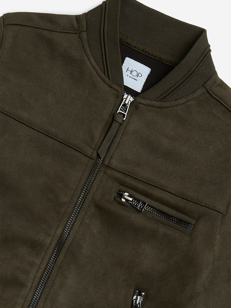 HOP Kids Boys Olive Suede Jacket - Image 5
