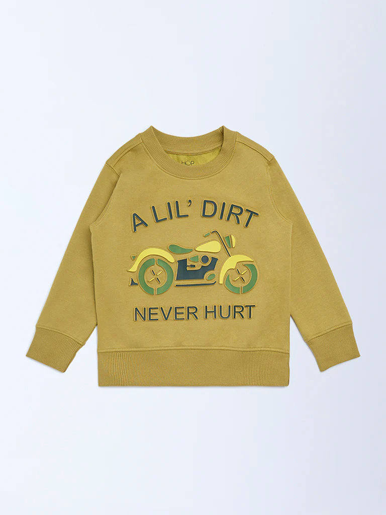 HOP Kids Boys Olive Text Embossed Cotton-Blend Sweatshirt - Image 3