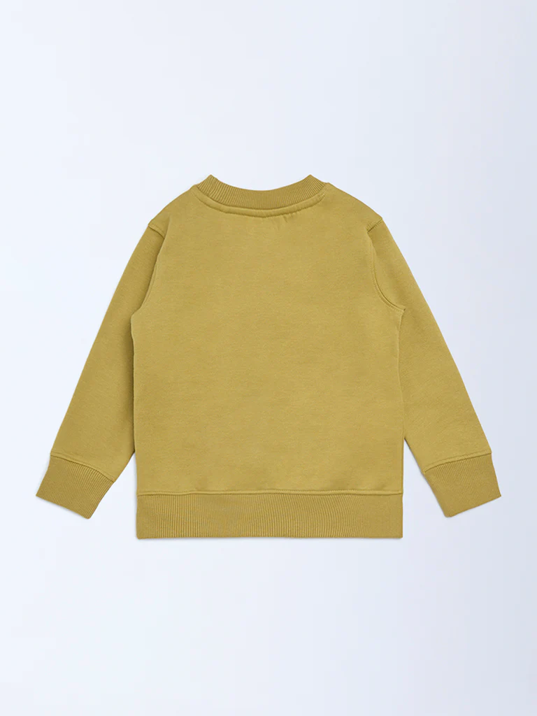 HOP Kids Boys Olive Text Embossed Cotton-Blend Sweatshirt - Image 4