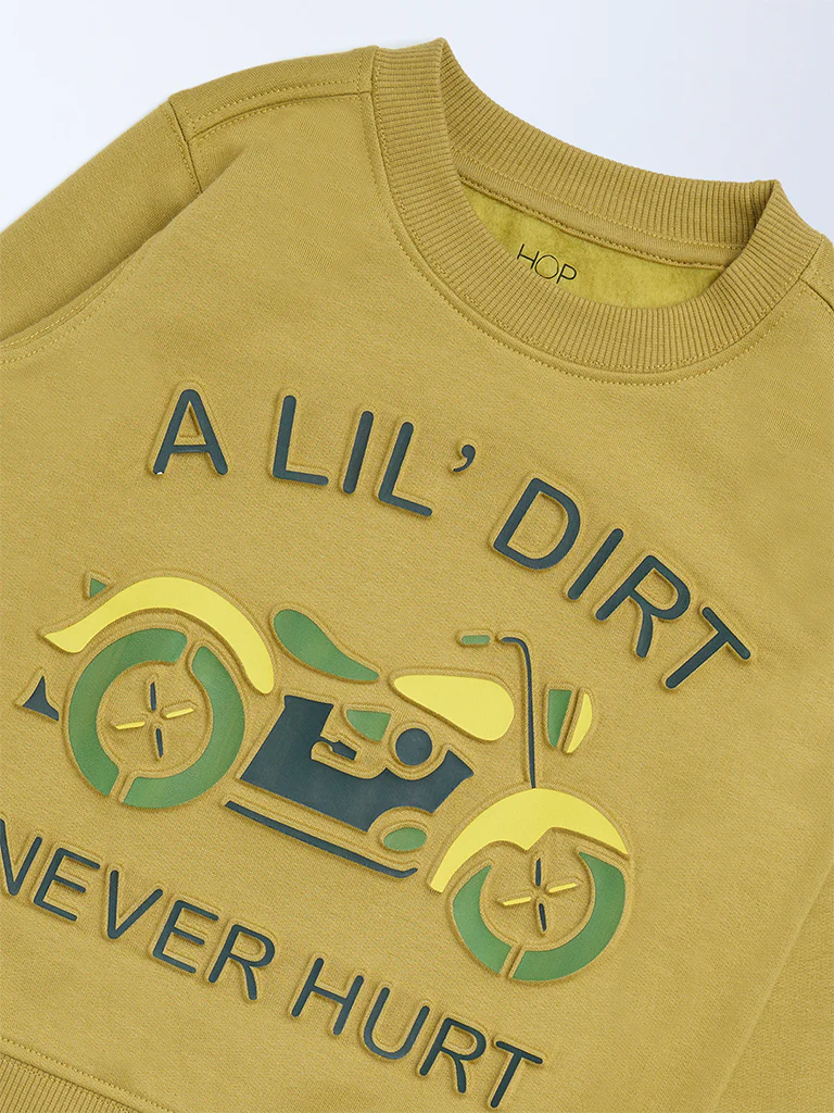 HOP Kids Boys Olive Text Embossed Cotton-Blend Sweatshirt - Image 5