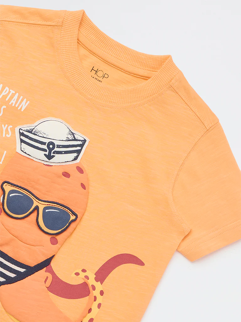 HOP Kids Boys Orange Animal Pattern Cotton T-Shirt - Image 6