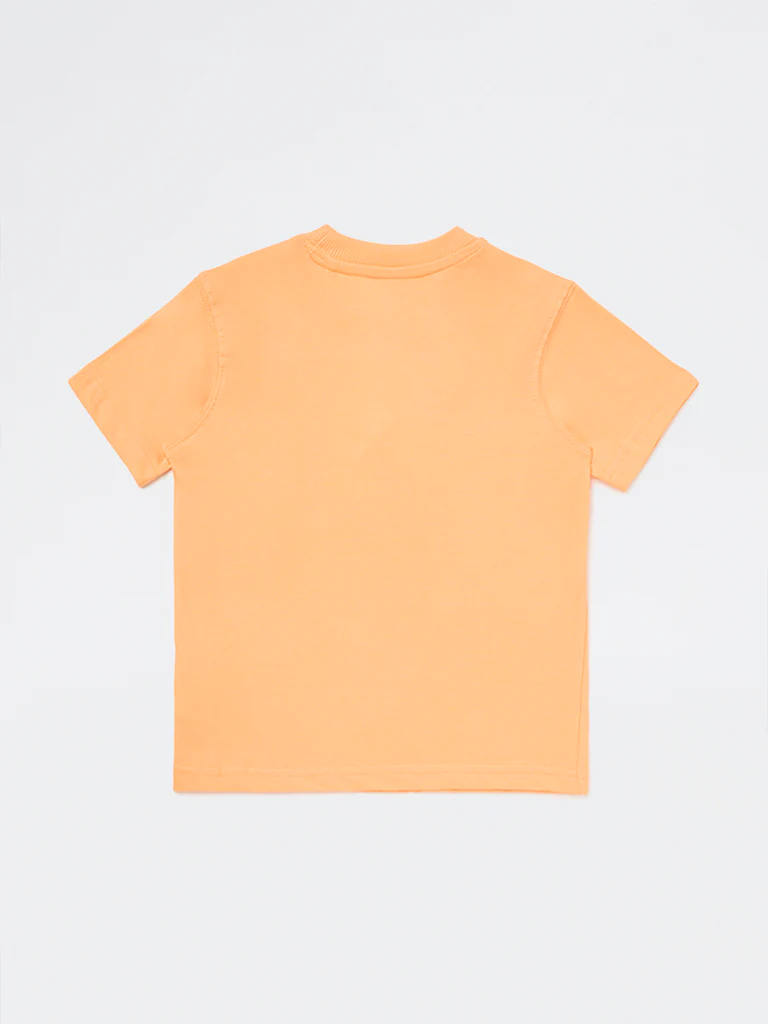 HOP Kids Boys Orange Cityscape Printed Cotton T-Shirt - Image 5