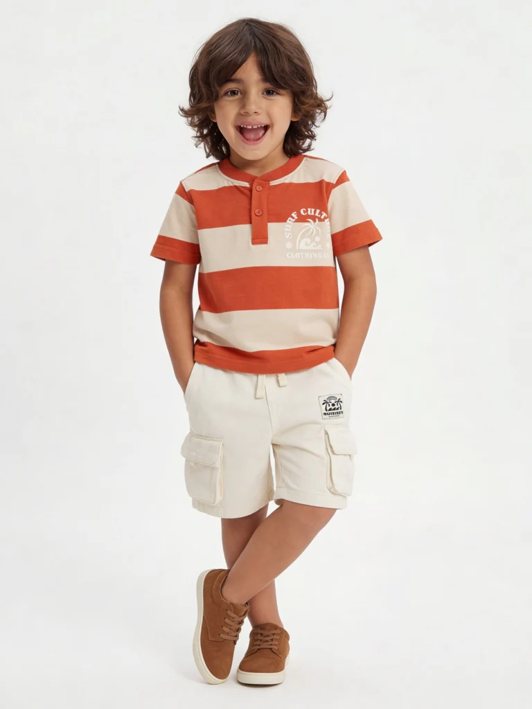 HOP Kids Boys Orange Colorblock Cotton T-Shirt