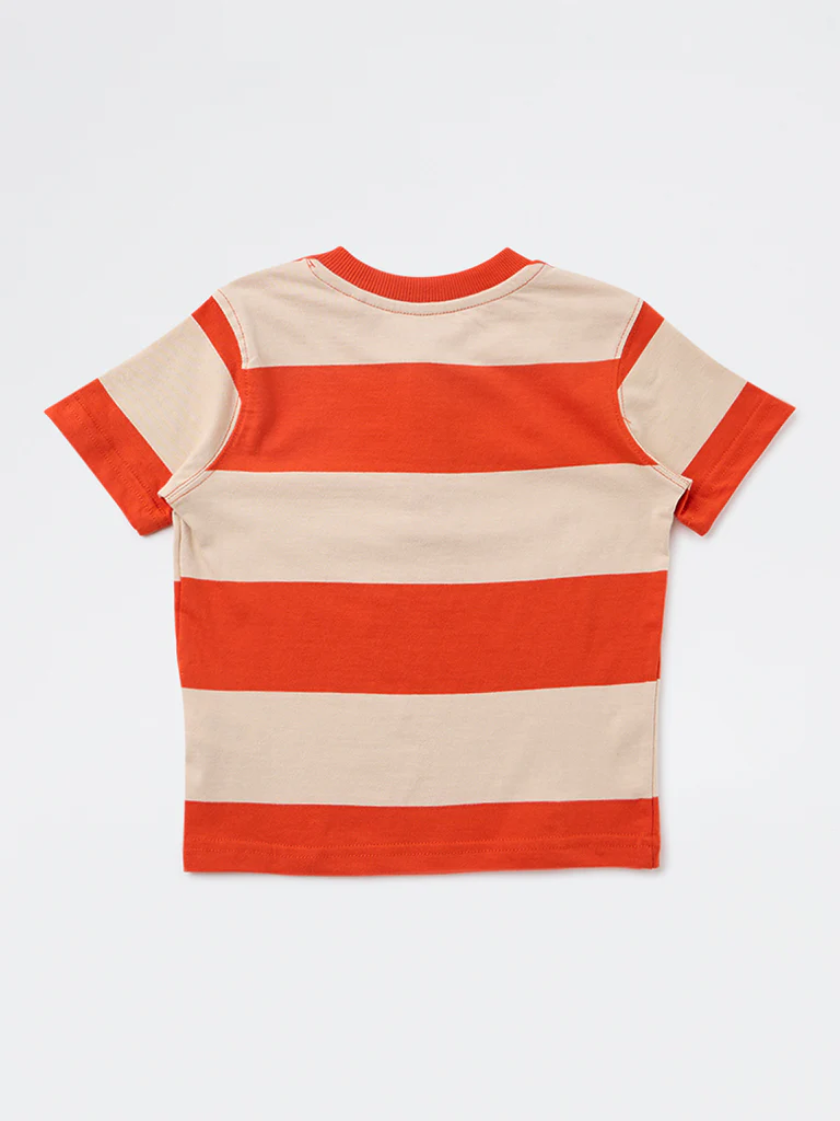 HOP Kids Boys Orange Colorblock Cotton T-Shirt - Image 5