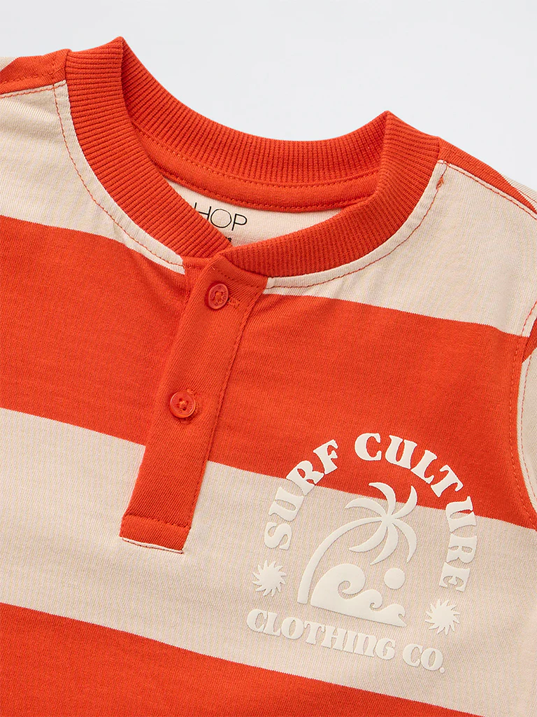 HOP Kids Boys Orange Colorblock Cotton T-Shirt - Image 6
