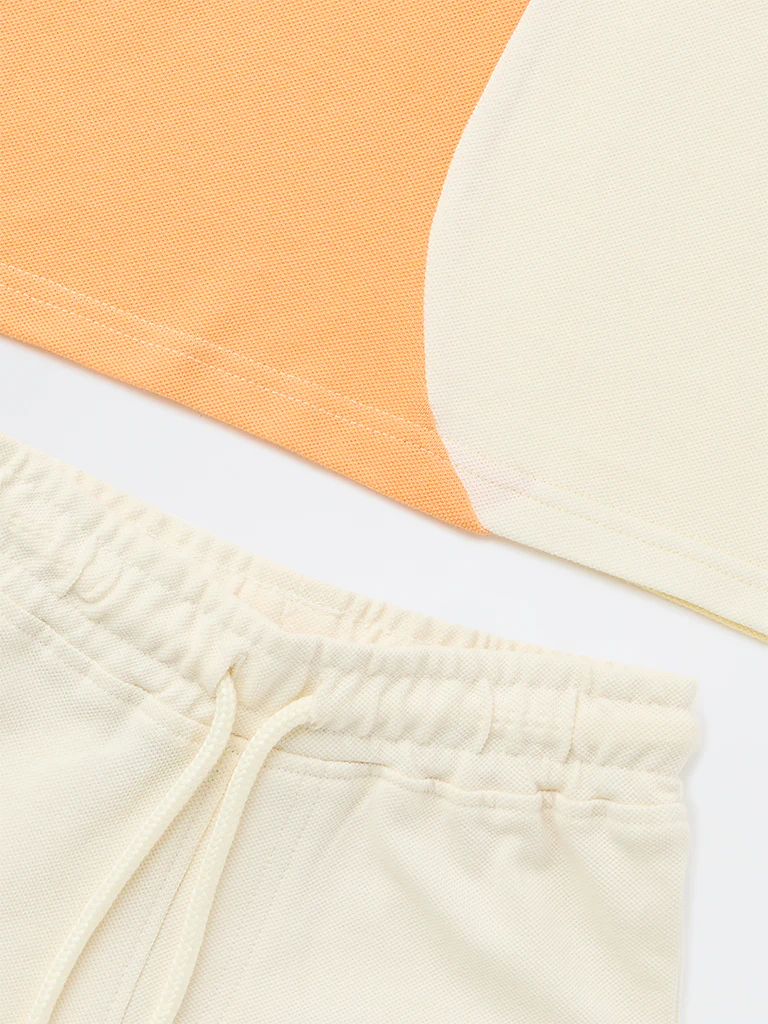 HOP Kids Boys Orange Colour-Blocked Cotton T-Shirt and Shorts Set - Image 3