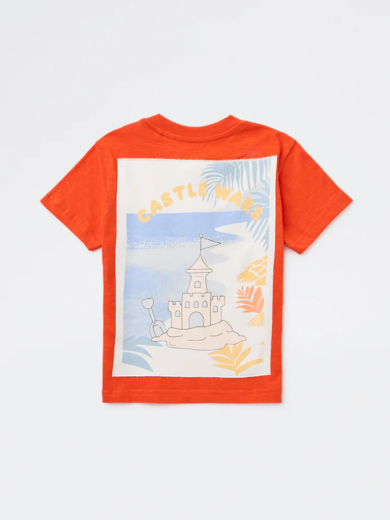 HOP Kids Boys Orange Graphic Design Cotton T-Shirt - Image 4