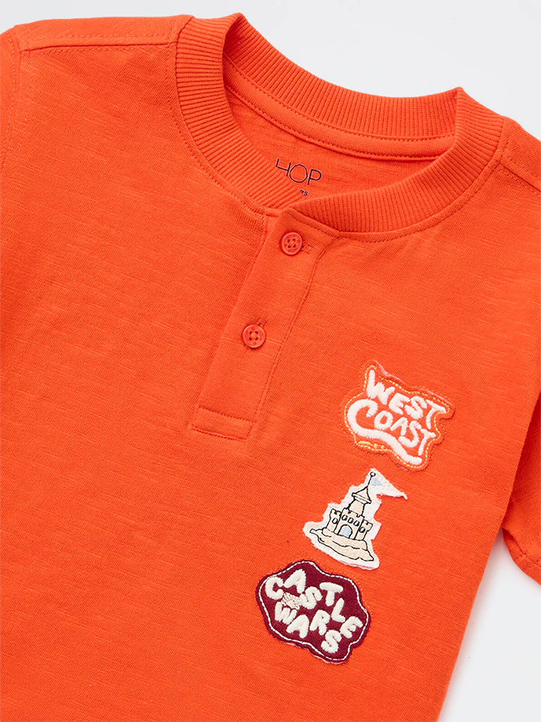 HOP Kids Boys Orange Graphic Design Cotton T-Shirt - Image 5