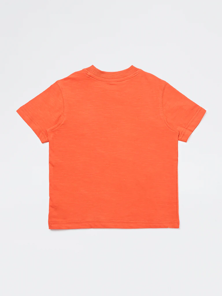 HOP Kids Boys Orange Graphic Printed Cotton T-Shirt - Image 5