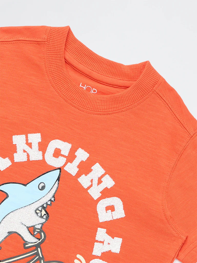 HOP Kids Boys Orange Graphic Printed Cotton T-Shirt - Image 6