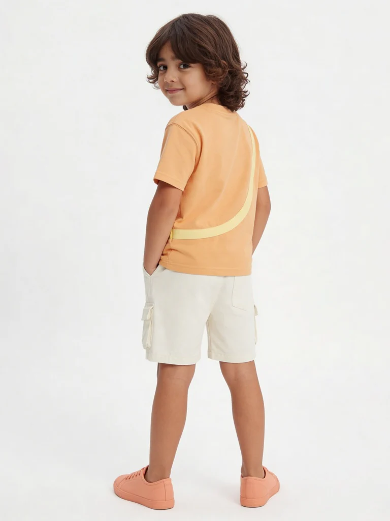 HOP Kids Boys Orange Pouch-Detailed Cotton T-Shirt - Image 2