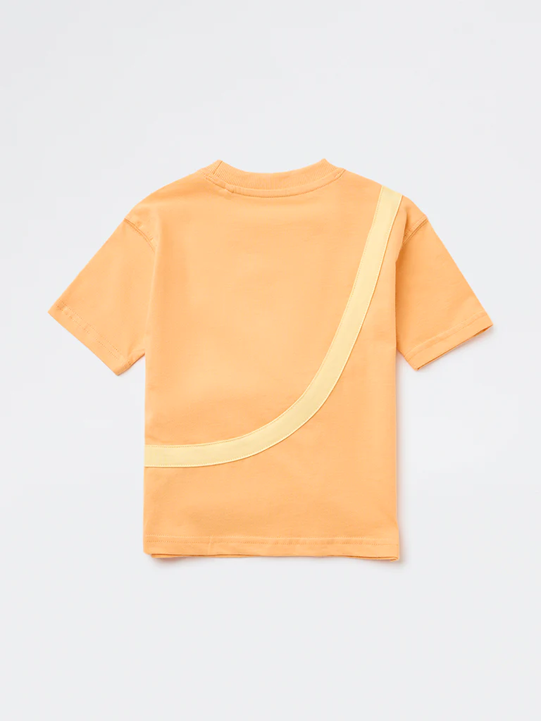 HOP Kids Boys Orange Pouch-Detailed Cotton T-Shirt - Image 4