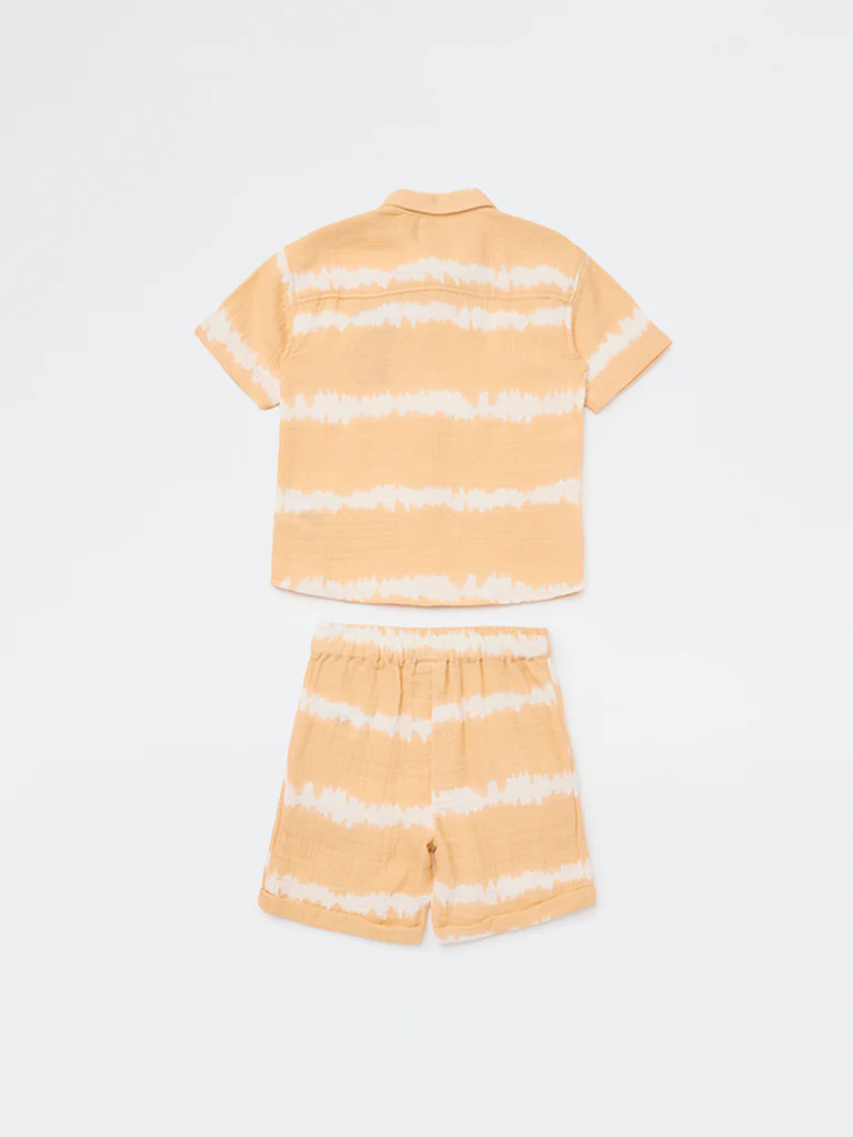 HOP Kids Boys Orange Tie-Dye Design Cotton Shirt and Shorts Set - Image 2