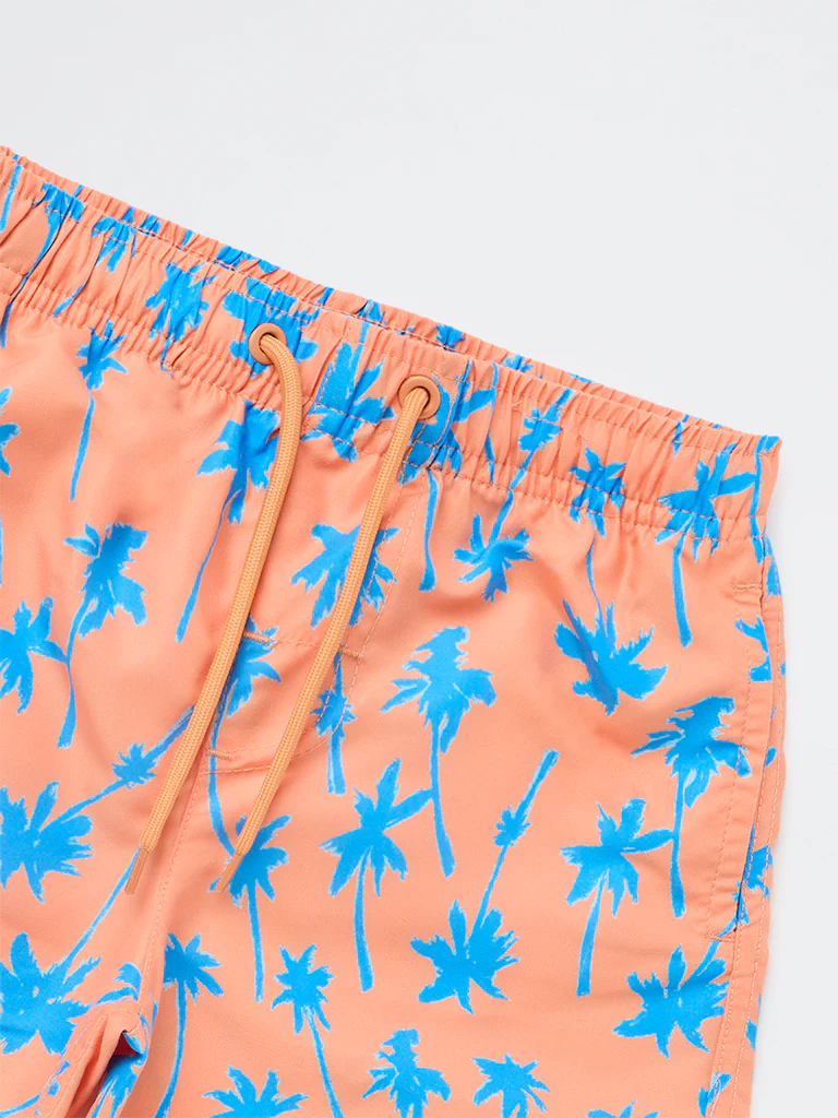 HOP Kids Boys Orange Tropical Printed Mid-Rise Swim Shorts - Image 6