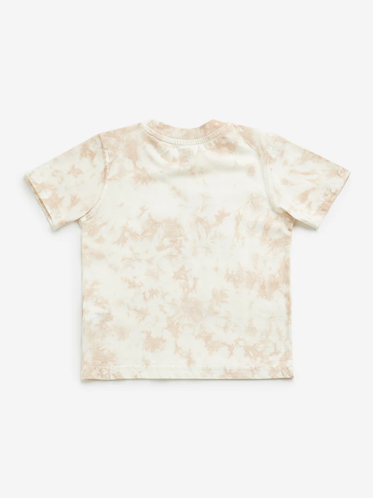HOP Kids Boys Peach Tie-Dye Motorcycle Design Cotton T-Shirt - Image 2