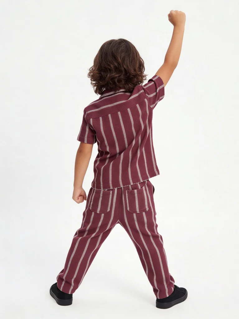 HOP Kids Boys Plum Stripe Printed Cotton Shirt - Image 2