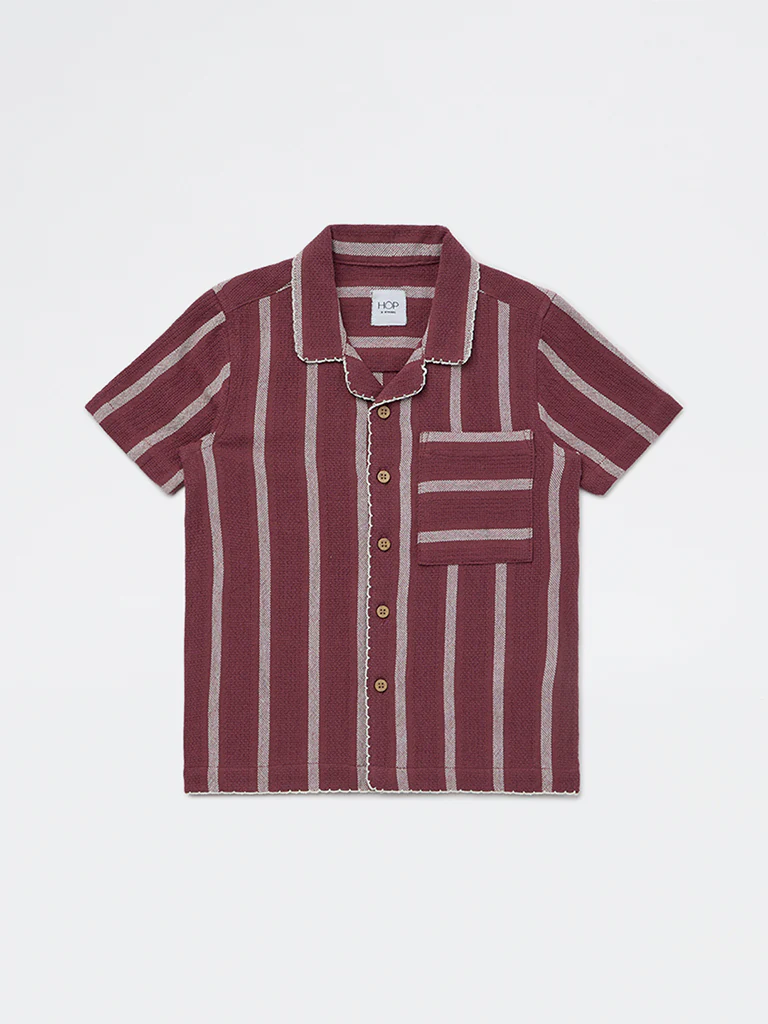 HOP Kids Boys Plum Stripe Printed Cotton Shirt - Image 3