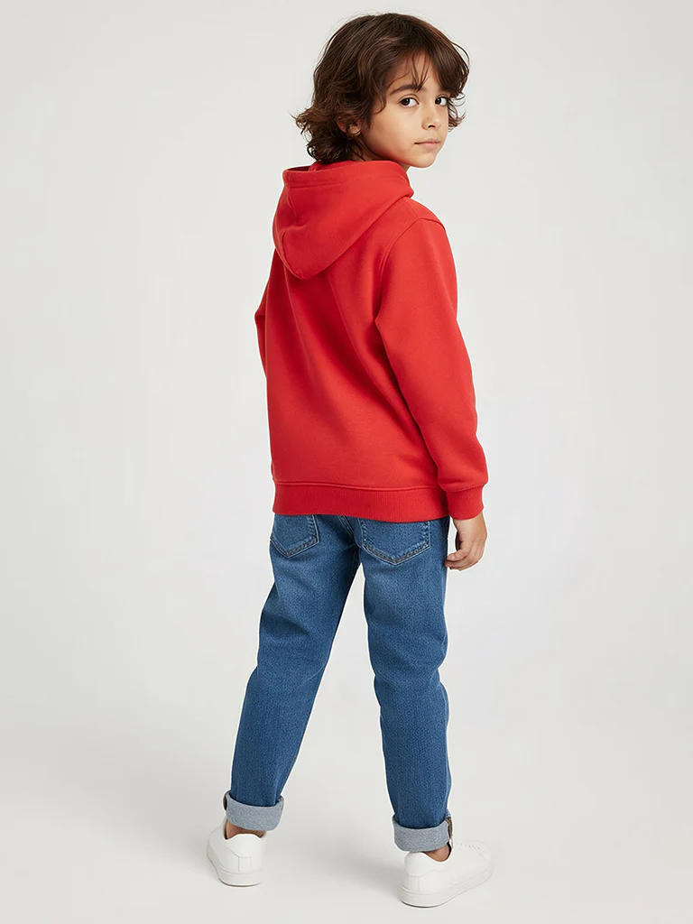 HOP Kids Boys Red Animal Applique Cotton-Blend Hoodie - Image 2