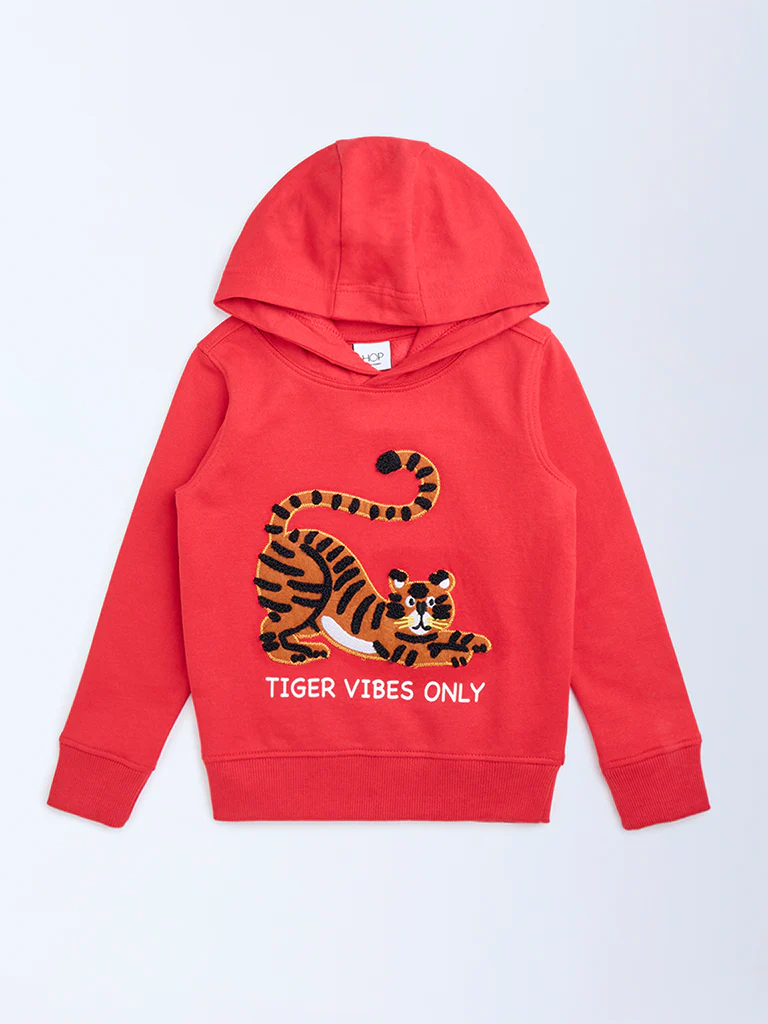 HOP Kids Boys Red Animal Applique Cotton-Blend Hoodie - Image 3