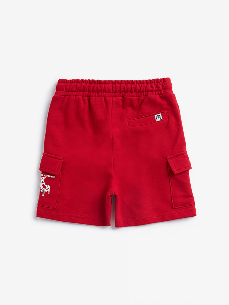 HOP Kids Boys Red Cargo-Style Mid Rise Cotton Shorts - Image 2