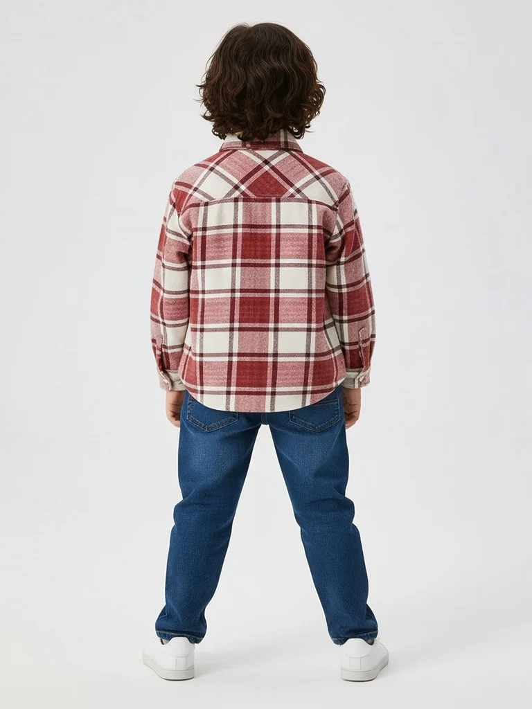 HOP Kids Boys Red Checkered Cotton Shirt - Image 2