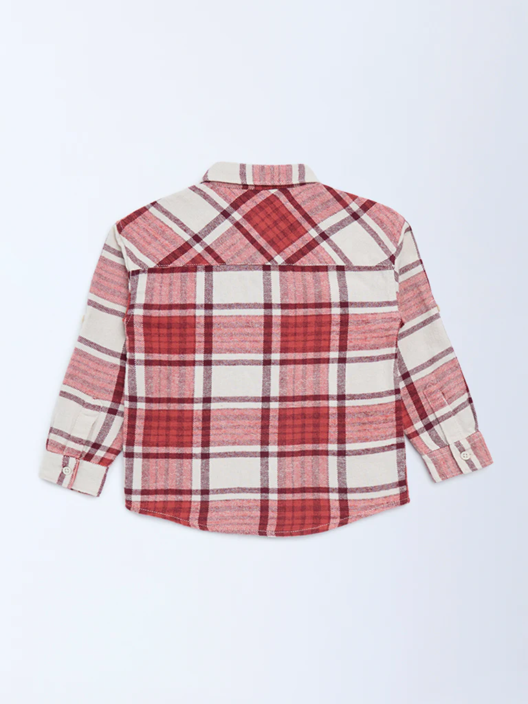 HOP Kids Boys Red Checkered Cotton Shirt - Image 4