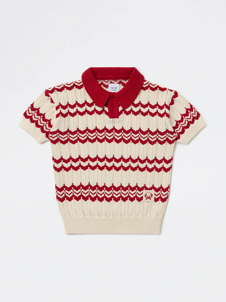 HOP Kids Boys Red Chevron Printed Cotton T-Shirt - Image 3