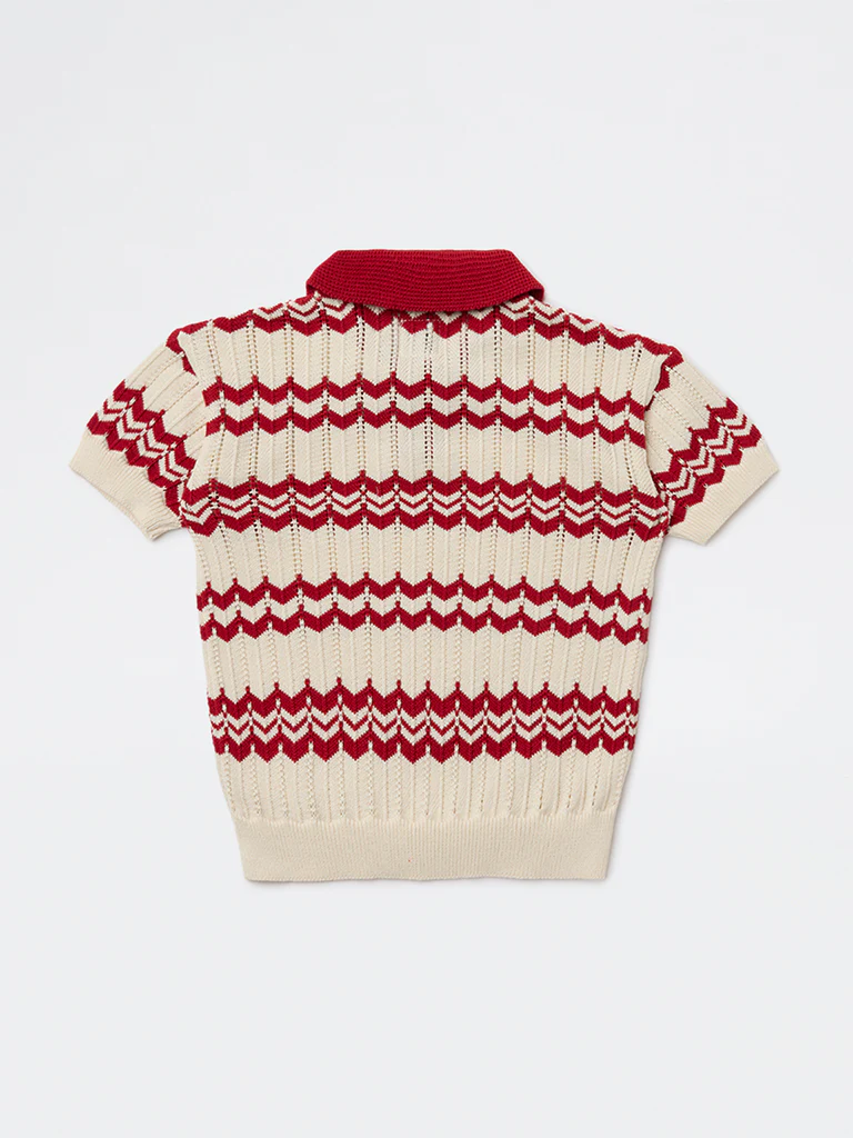 HOP Kids Boys Red Chevron Printed Cotton T-Shirt - Image 4
