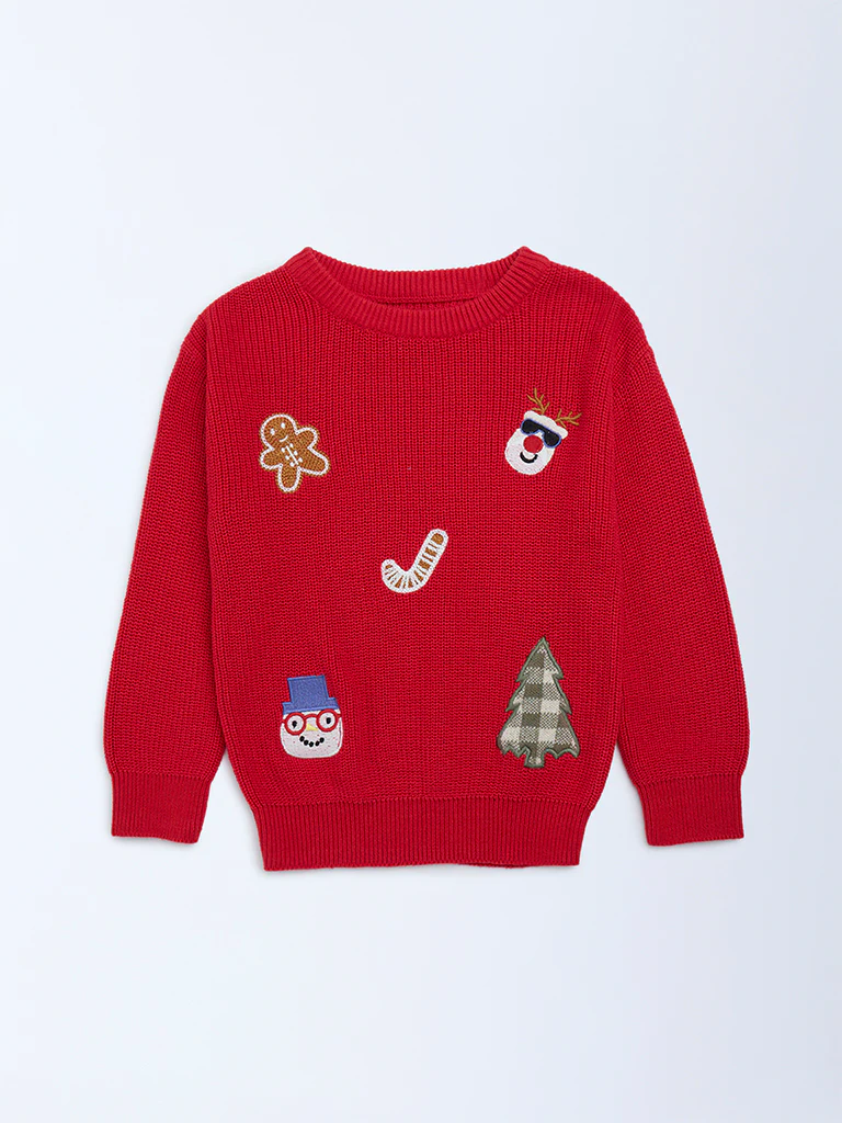 HOP Kids Boys Red Christmas-Themed Cotton Sweater - Image 2